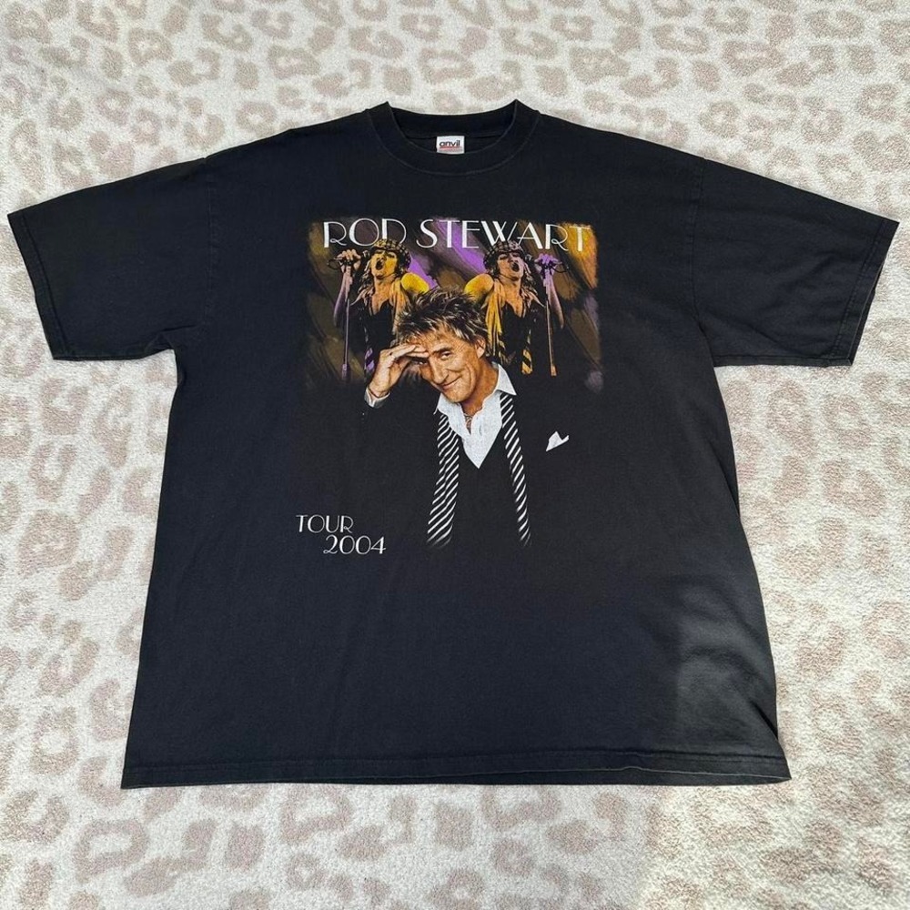 Anvil Rod Stewart Tour Shirt 2004 Black Vintage Band Tee XL